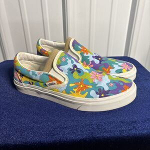 Vans Custom Painted Psychedelic Flower Slip Ons Size 7M/8.5W EUC